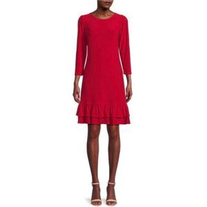 LaLo & Co Women's Red Viscose/Poly/Spandex Jersey Knit w Cotton Tiered Ruffles S